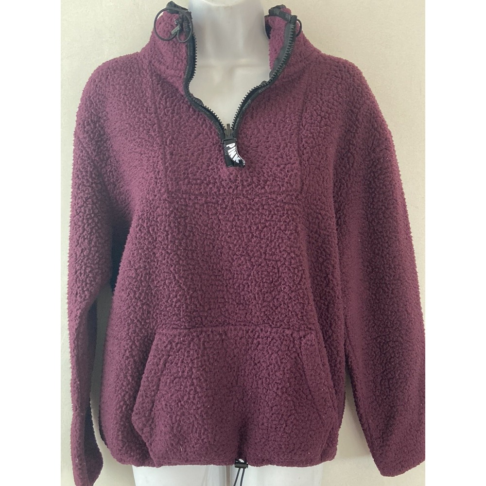 Victoria's Secret PINK Sherpa Pullover Womens XS Maroon 1/4 Zip Sweatshirt J206